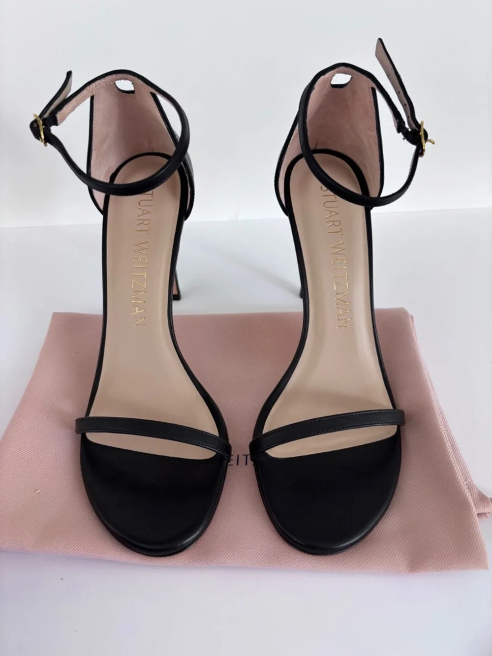 Stuart Weitzman Nudistsong Black Leather Ankle Strap Heels Size 9.5C